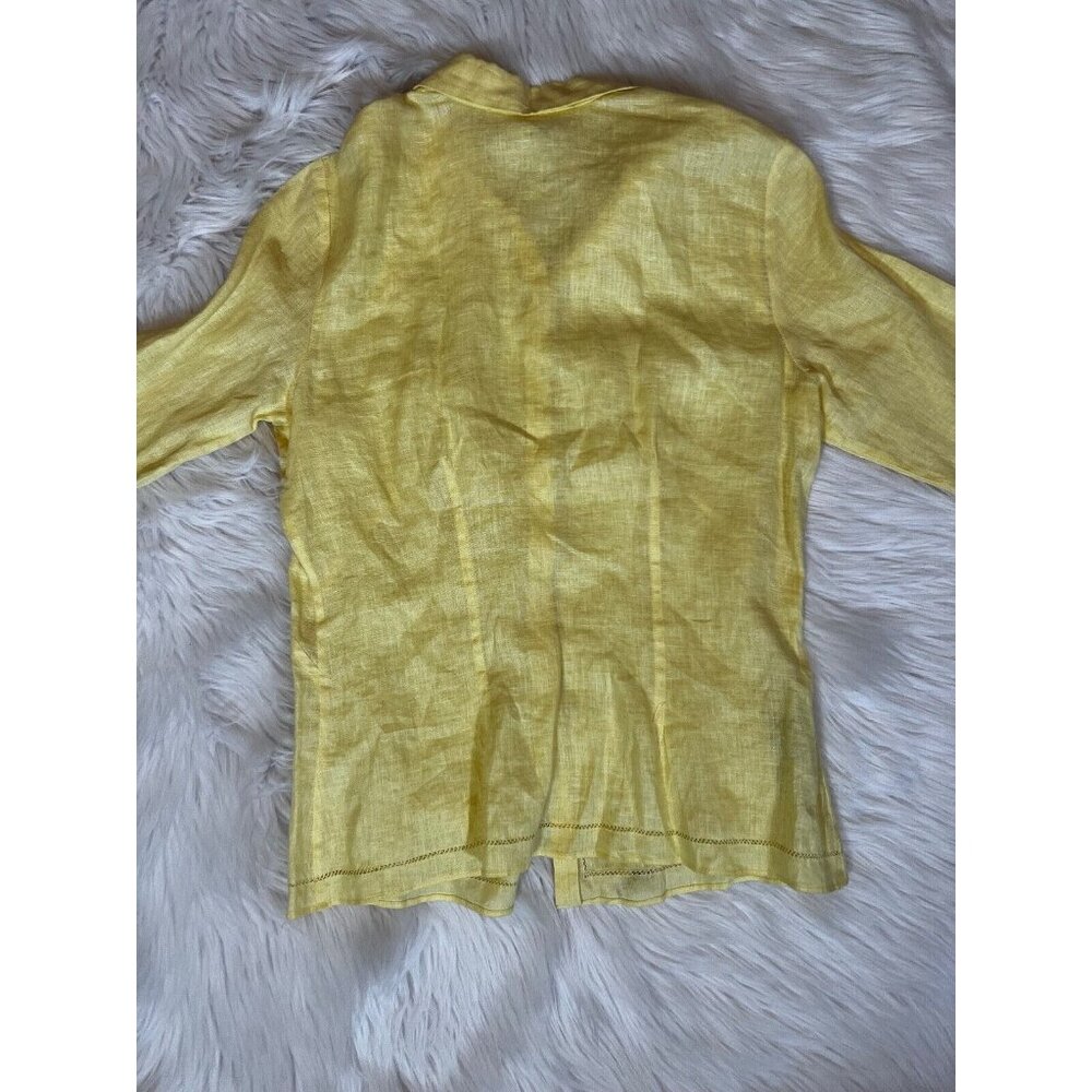 Vintage Max Studio Womens Button Up Shirt Sm Yellow Crochet Slit 3/4 Sleeve - Picture 7 of 7